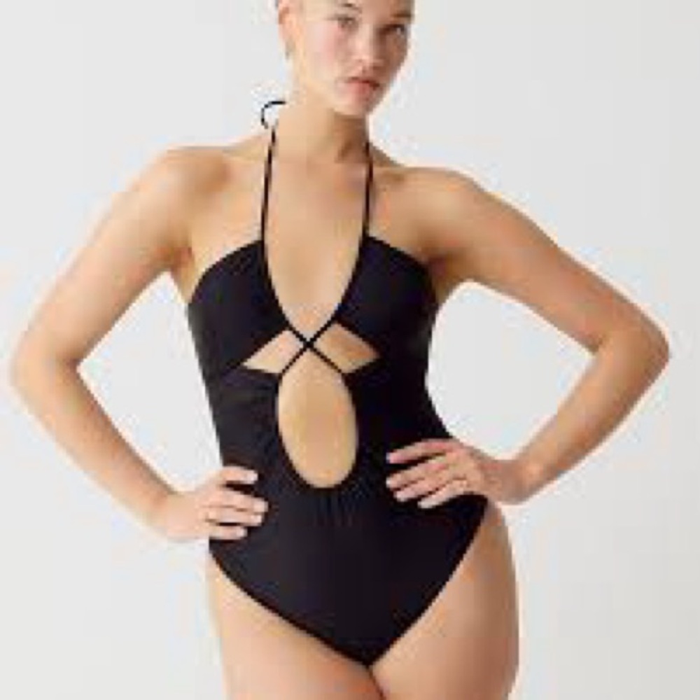 J. Crew Cutout Halter One Piece Swimsuit